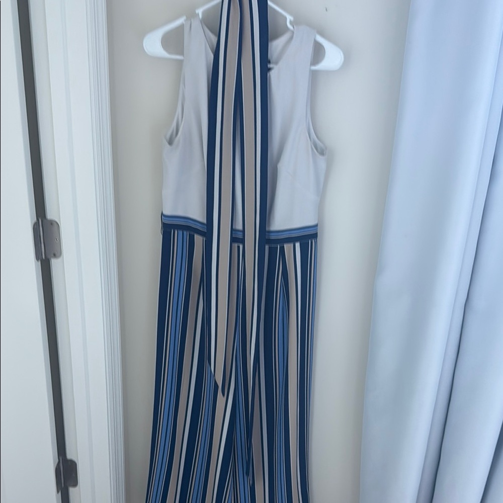 Vince Camuto Blue and Beige Striped Jumpsuit